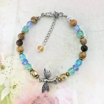 Dragonfly Bracelet with Crystals & Natural Gemstones