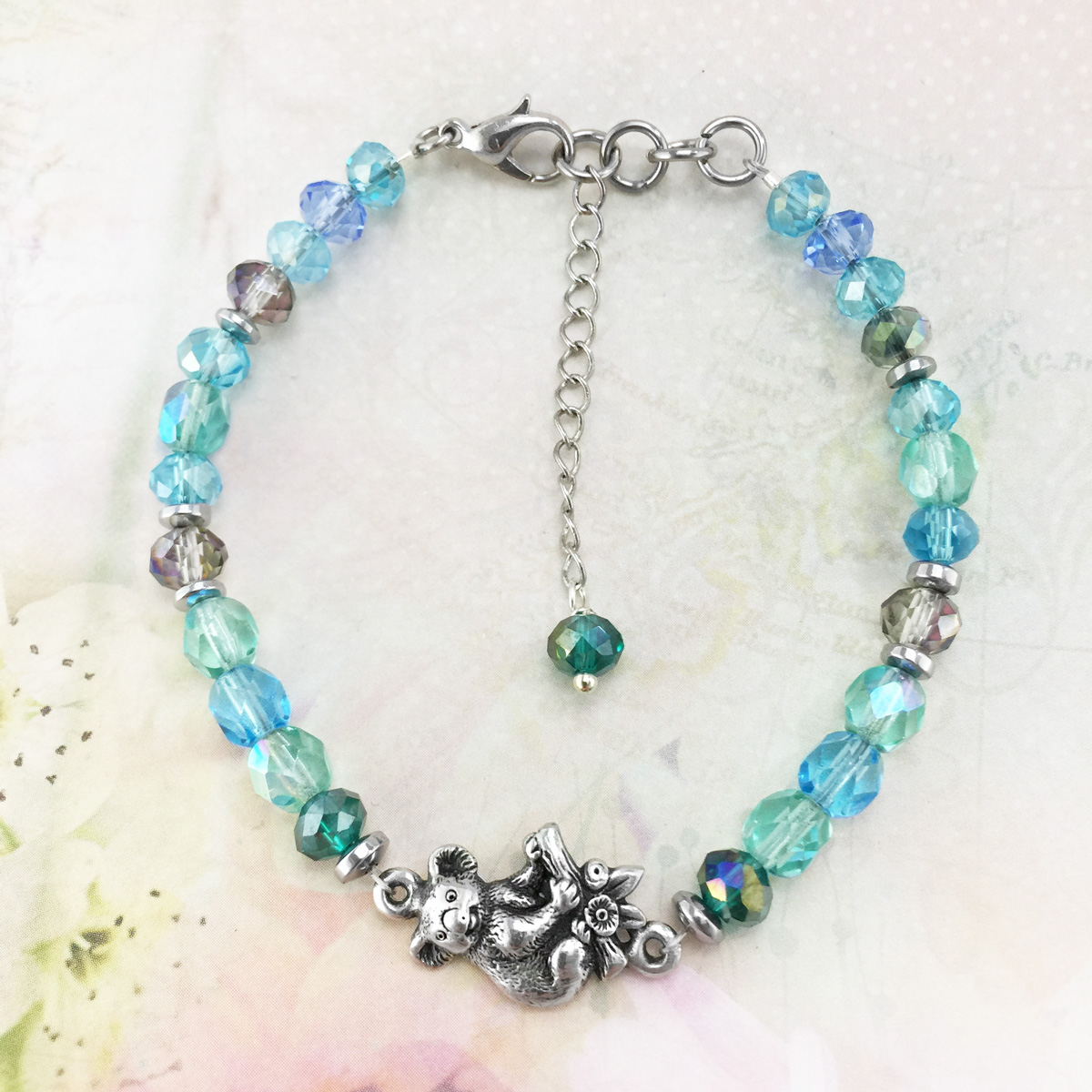 Koala Australian Souvenir Bracelet with Crystals & Natural Gemstones