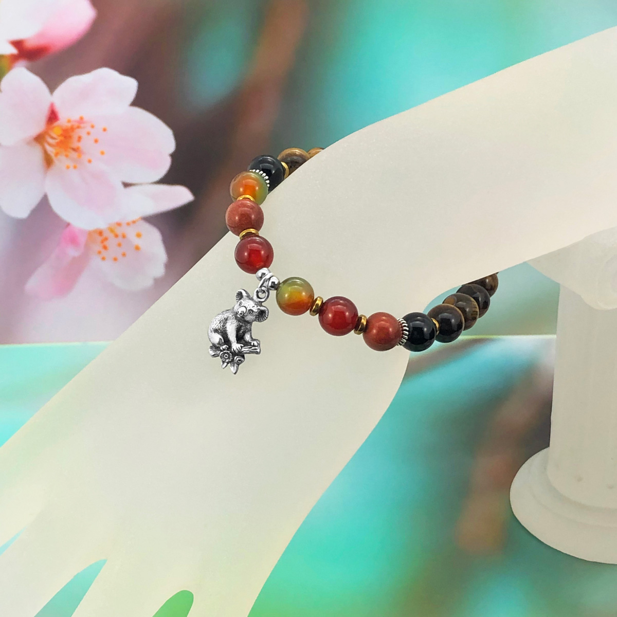 Tiger Eye Custom Charm Bracelet with Earthy Colour Gemstones. Choose Your Charm! - Image 4
