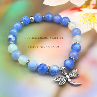 Blue Fire Agate Custom Charm Bracelet. Choose Your Charm!
