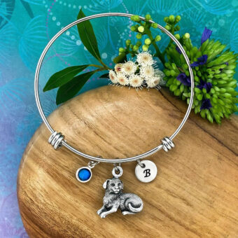 Dog Adjustable Bangle with Optional Crystal Birthstone & Hand Stamped Initial