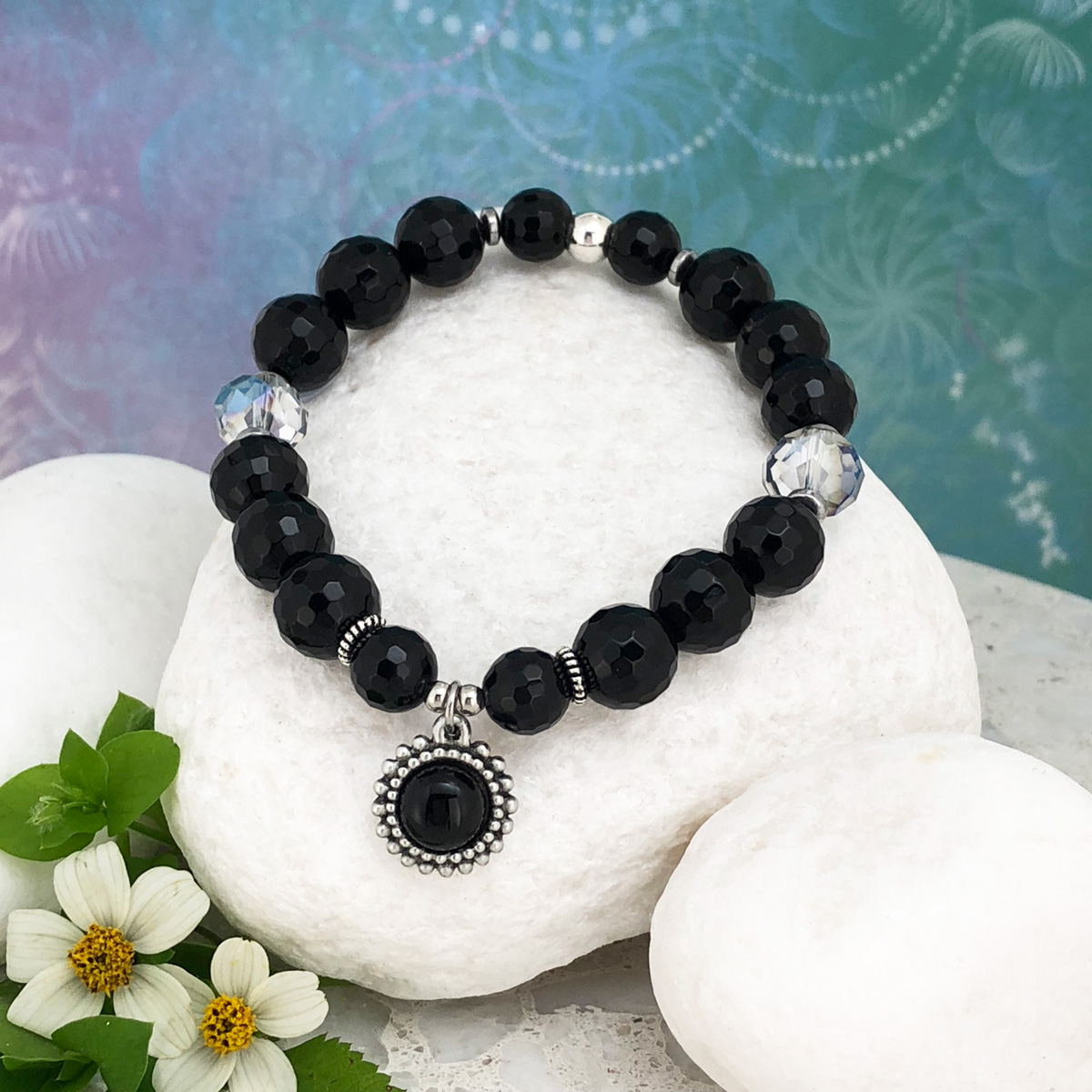 Black Onyx Bracelet with Crystals