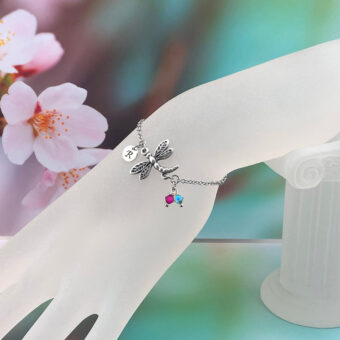Dragonfly Charm Bracelet with Optional Personalised Initial and Stainless Steel Chain