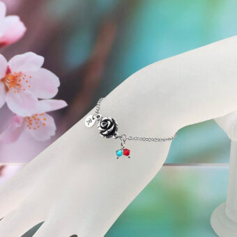 Rose Charm Bracelet with Optional Personalised Initial and Stainless Steel Chain