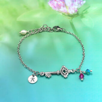 Key Charm Bracelet with Stainless Steel Chain and Optional Personalised Initial