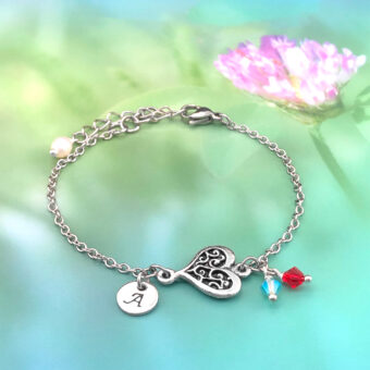 Victorian Love Heart Bracelet with Stainless Steel Chain and Optional Personalised Initial