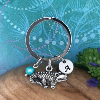 Crocodile Keyring with Optional Personalised Initial Charm & Optional Natural Gemstone Charm