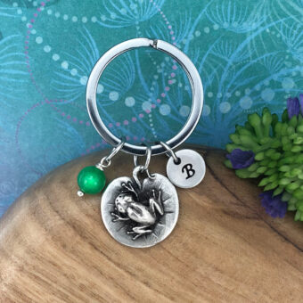 Frog Keyring with Optional  Personalised Initial Charm & Optional Natural Gemstone Charm