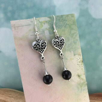 Heart A Earrings, Black Onyx