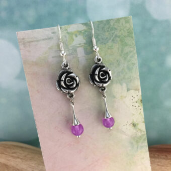 Rose Earrings, Natural Fuchsia Jade