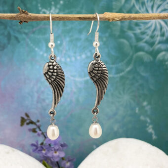 Angel Wing Earrings, Freshwater Pearl Drop