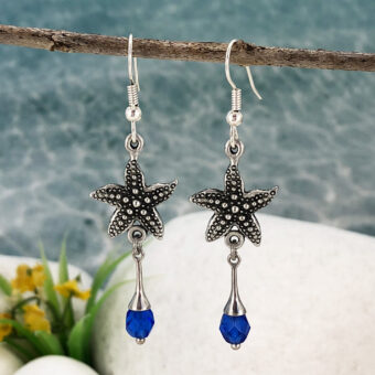 Starfish Earrings, Lapis Blue Crystal
