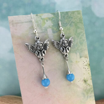 Angel Earrings, Blue Glass Crystal