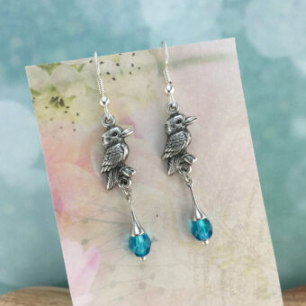 Kookaburra Australian Souvenir Earrings, Blue Crystal