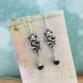 Koala Australian Souvenir Earrings, Black Crystal