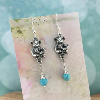 Koala Australian Souvenir Earrings, Turquoise Magnesite