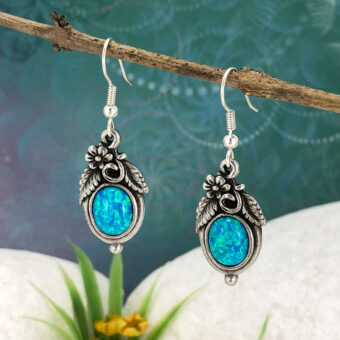 Opal Earrings, Blue Fire Created Opal