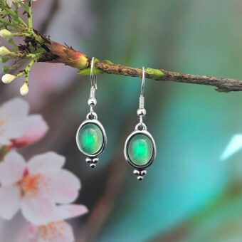Green Agate Earrings, Oval Cabochons