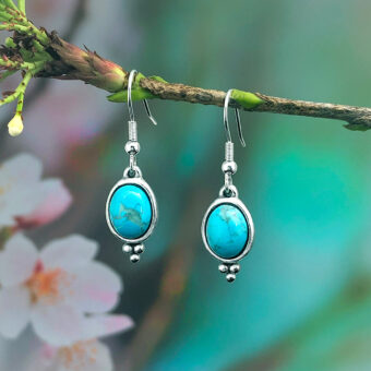 Turquoise Magnesite Earrings, Oval Cabochons