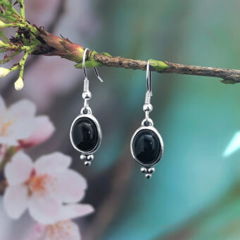 Black Onyx Earrings, Oval Cabochons