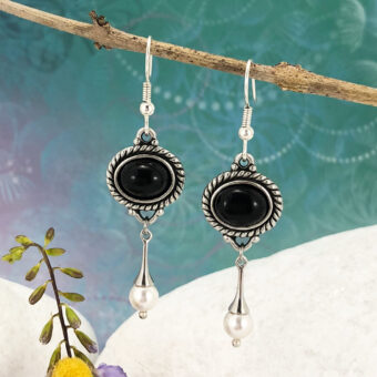 Black Onyx Earrings, Shell Pearl Flutes