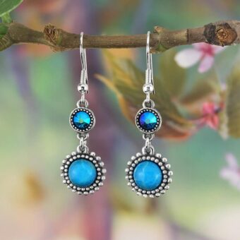 Turquoise Magnesite Earrings with Blue Swarovski AB Crystal