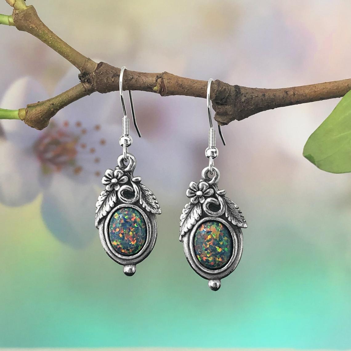 Black Opal Nature Style Dangle & Drop Earrings