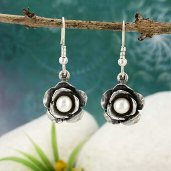 Rose Earrings, Freshwater Pearl Cabochon