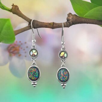 Black Opal Earrings with Swarovski AB Crystal