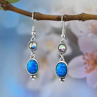 Royal Blue Opal Earrings with Swarovski Crystal