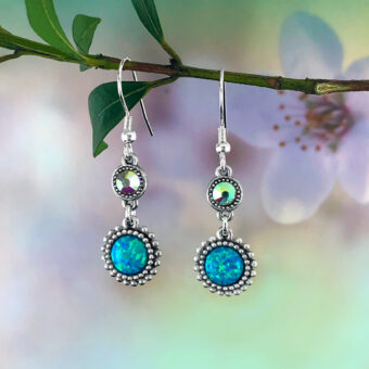 Blue Opal & Swarovski Crystal Birthstone Earrings