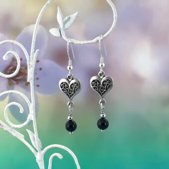 Heart Black Tourmaline Dangle & Drop Earrings
