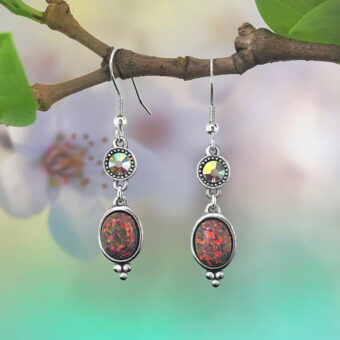 Red Opal Dangle & Drop Earrings with Swarovski Crystals