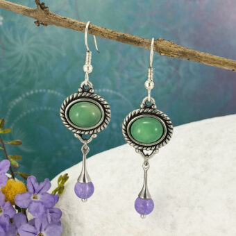 Green Agate Earrings, Purple Jade Flutes
