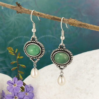 Green Agate Earrings, Freshwater Pearl