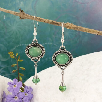 Green Agate Earrings, Green Crystal Flutes