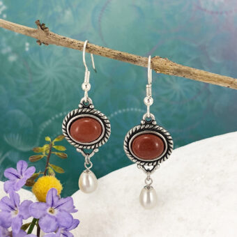 Gold Stone Earrings, Freshwater Pearl