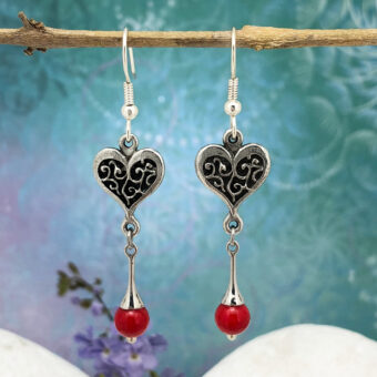 Heart Earrings, Red Jade