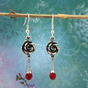 Roses Earrings, Red Crystal