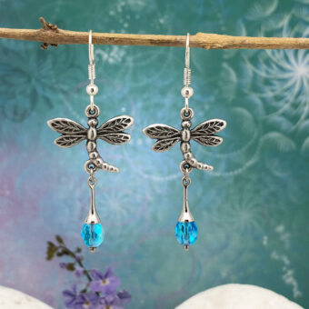Dragonfly Earrings, Blue Crystal