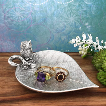 Owl on Leaf Trinket Dish for Tea Lights, Wedding Rings, Jewellery, Candy and Tea Bag Holder