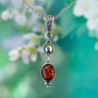 Red Fire Opal Personalised Necklace with Swarovski Birthstone