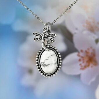 Dragonfly White Howlite Necklace with optional Personalised Initial Disc