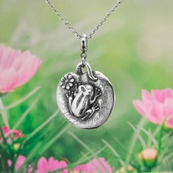 Frog on Lily Pad Necklace, Larger Size, Long Necklace