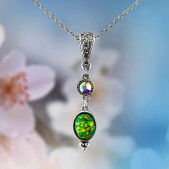 Green Opal Personalised Necklace with Swarovski Birthstone