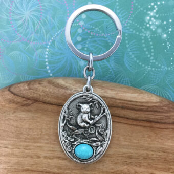 Koala Australian Souvenir Keyring in Nature Setting with Turquoise Magnesite