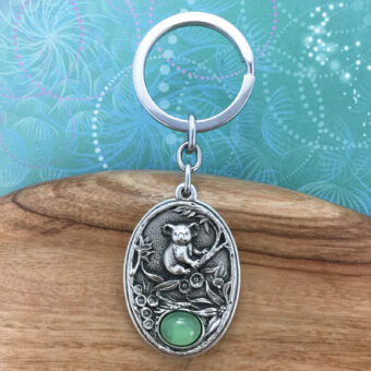 Koala Australian Souvenir Keyring in Nature Setting with Green Agate