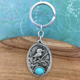 Kookaburra Australian Souvenir Keyring in Nature Setting with Turquoise Magnesite