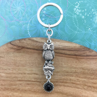 Owl Keyring with Black Onyx Charm