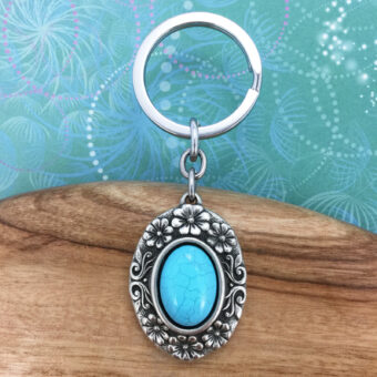 Flowers Keyring with Turquoise Magnesite Gemstone